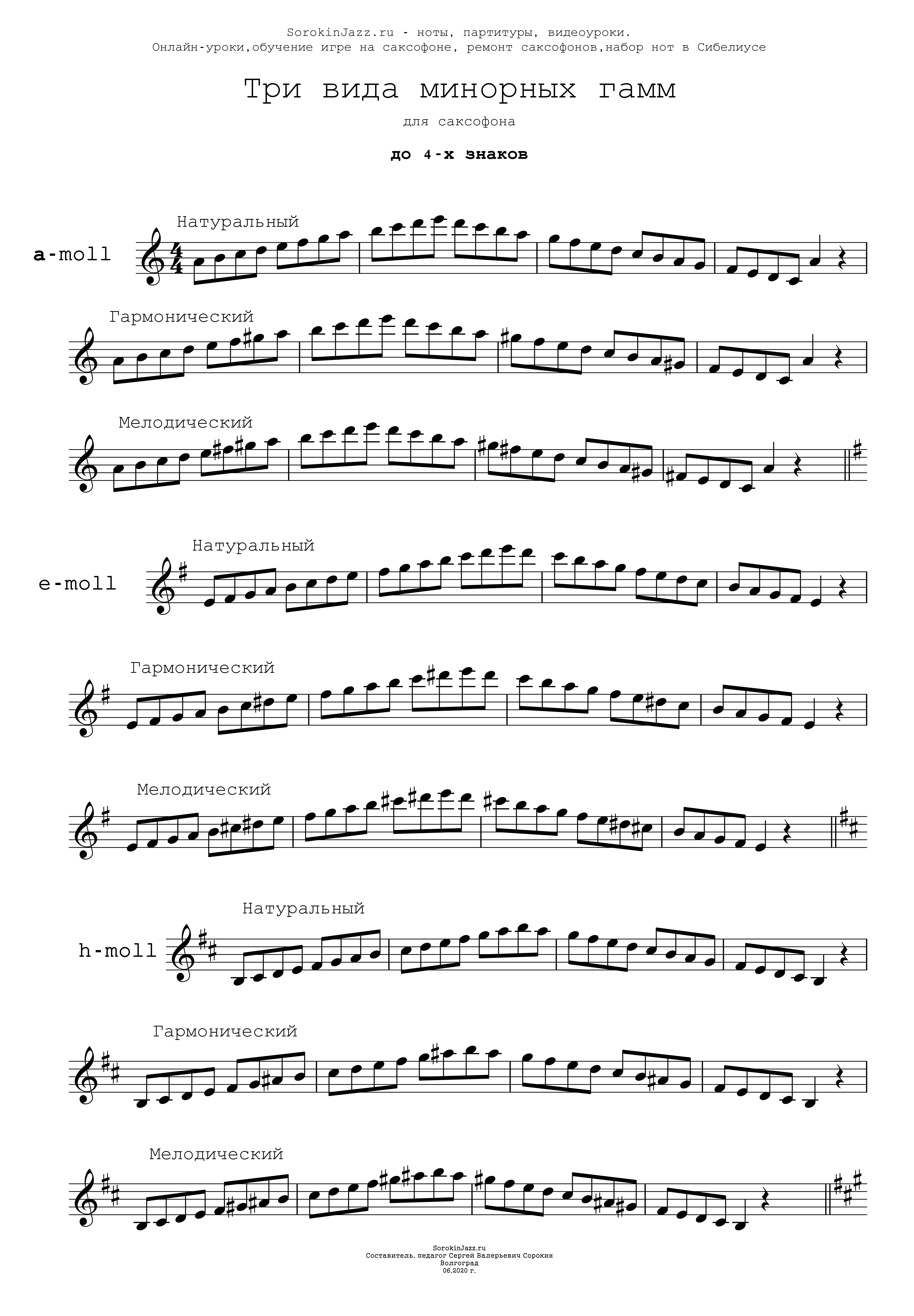 Сборник минорных гамм до 4-х знаков для саксофона